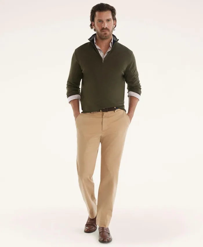 Men Washed Stretch Chino Pants Dark Beige Brooks Brothers Chinos and Casual Pants
