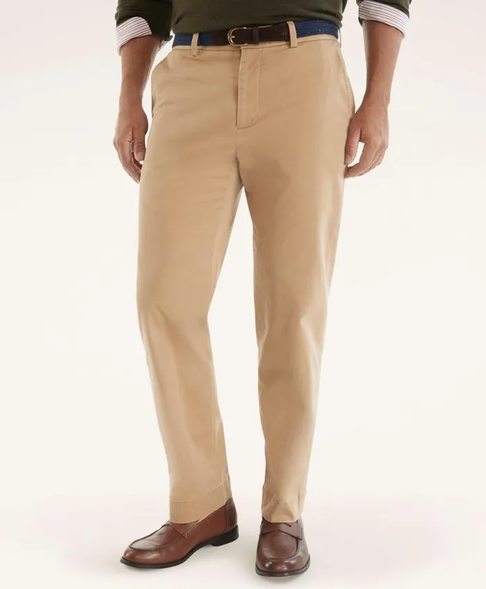 Men Washed Stretch Chino Pants Dark Beige Brooks Brothers Chinos and Casual Pants