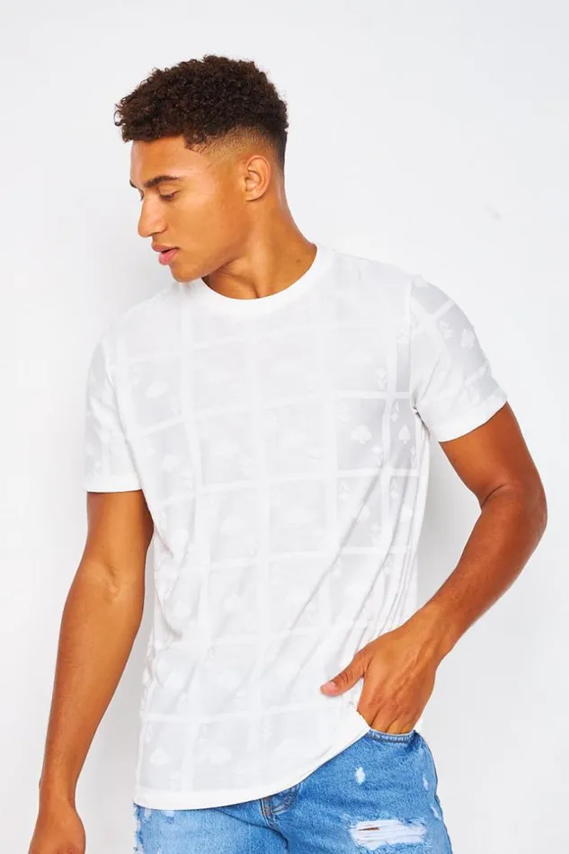 Men White TShirt With Ace Of Spades Print White Brentiny Paris TShirts