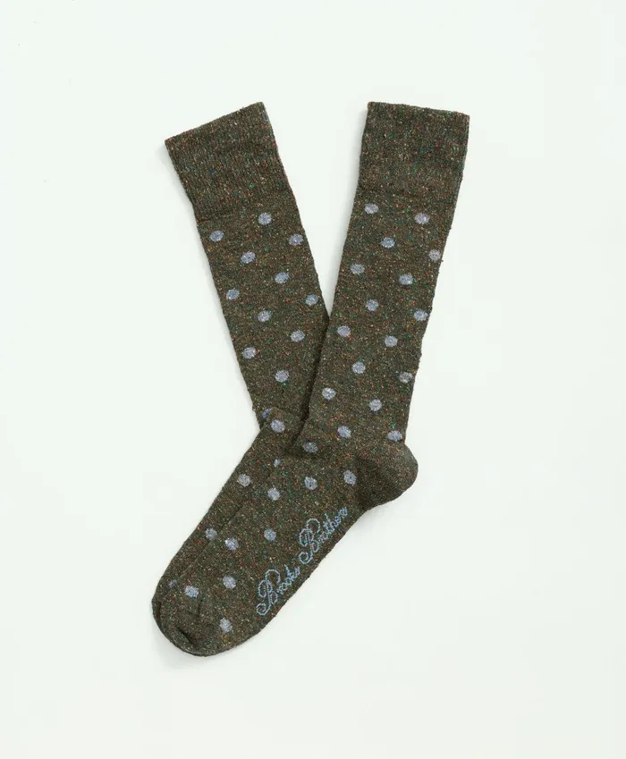 Men WoolSilk Blend Flecked Socks Medium Green Brooks Brothers Sock