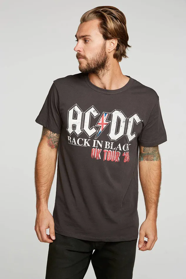 Mens Chaser Brand ACDC Back In Black Tour Tee Tops