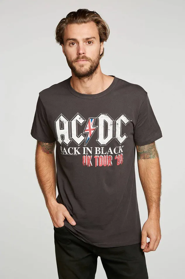 Mens Chaser Brand ACDC Back In Black Tour Tee Tops