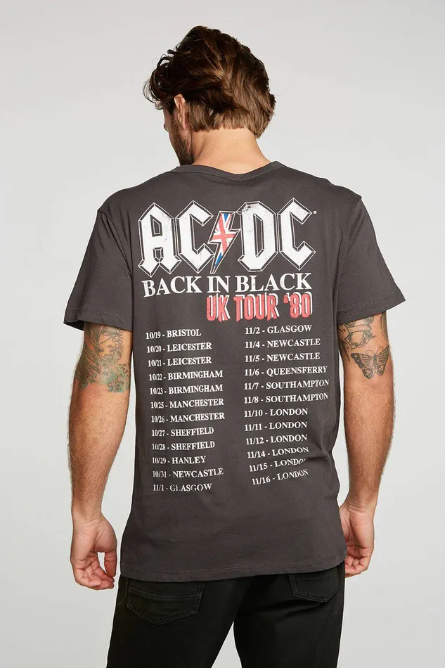 Mens Chaser Brand ACDC Back In Black Tour Tee Tops