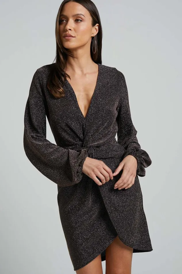 Mercia Mini Dress 8211 Twist Front Long Sleeve Dress In Black Women Showpo Dresses