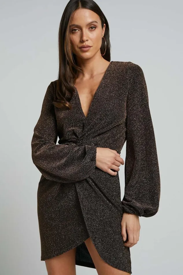 Mercia Mini Dress 8211 Twist Front Long Sleeve Dress In Black Women Showpo Dresses