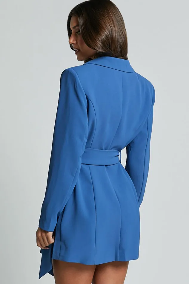 Mhina Mini Dress 8211 Waist Tie Blazer Dress In Cobalt Women Showpo Curve Clothes