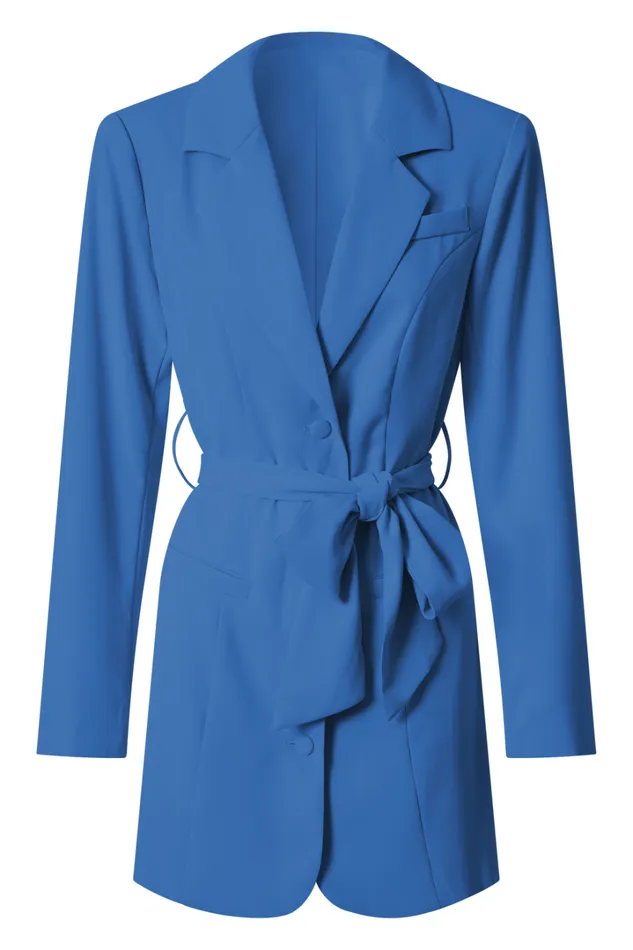 Mhina Mini Dress 8211 Waist Tie Blazer Dress In Cobalt Women Showpo Curve Clothes