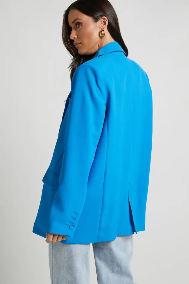 Michelle Blazer 8211 Oversized Plunge Neck Button Up Blazer In Blue Women Showpo Blazers