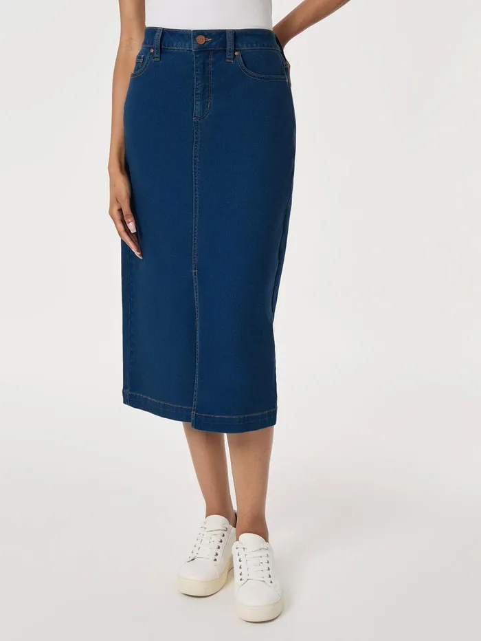 Midi Denim Front Slit Skirt Phoenix Wash Women Jones New York Pants and Skirts