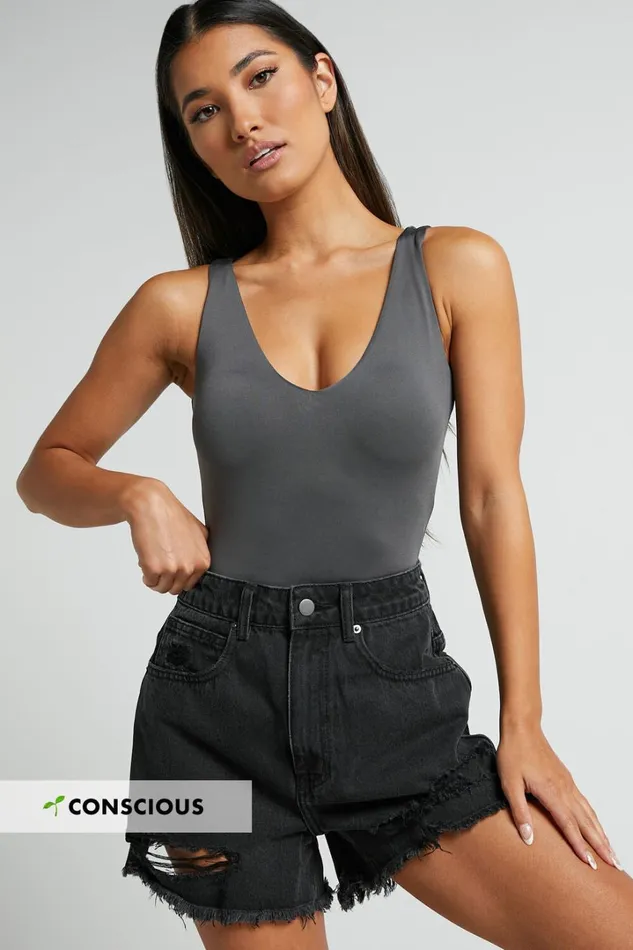 Mindae Shorts 8211 Recycled Cotton Ripped Denim Shorts In Washed Black Women Showpo Conscious Mindae Shorts 8211 Recycled Cotton Ripped Denim Shorts In Washed Black Women Showpo Conscious
