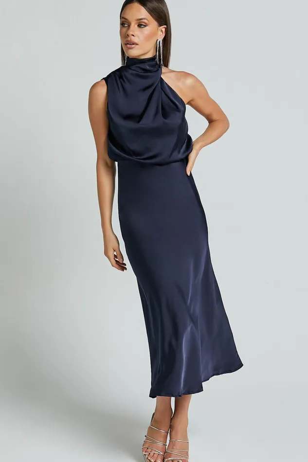 Minnie Midi Dress 8211 Drape Neck Satin Slip Dress In Midnight Blue Women Showpo Curve Clothes Minnie Midi Dress 8211 Drape Neck Satin Slip Dress In Midnight Blue Women Showpo Curve Clothes