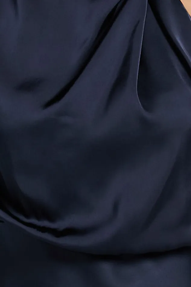 Minnie Midi Dress 8211 Drape Neck Satin Slip Dress In Midnight Blue Women Showpo Curve Clothes