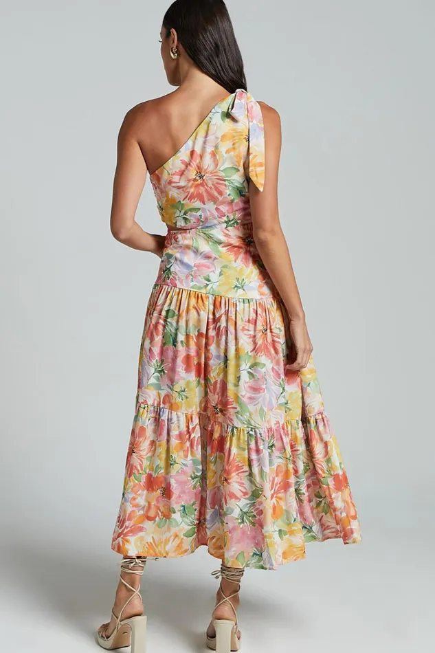 Mitzy Midi Dress 8211 One Shoulder Cut Out Tiered Dress In Summer Floral Women Showpo Dresses