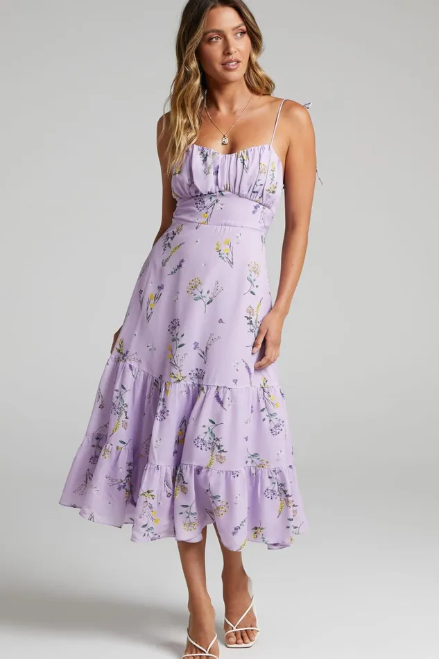 Monaco Midi Dress 8211 Strappy Sweetheart Tiered Dress In Lavender Botanical Floral Women Showpo Curve Clothes Monaco Midi Dress 8211 Strappy Sweetheart Tiered Dress In Lavender Botanical Floral Women Showpo Curve Clothes