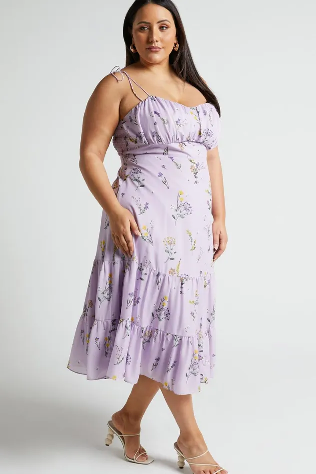 Monaco Midi Dress 8211 Strappy Sweetheart Tiered Dress In Lavender Botanical Floral Women Showpo Curve Clothes