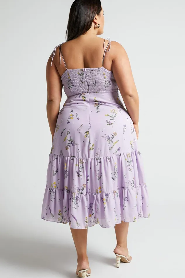 Monaco Midi Dress 8211 Strappy Sweetheart Tiered Dress In Lavender Botanical Floral Women Showpo Curve Clothes
