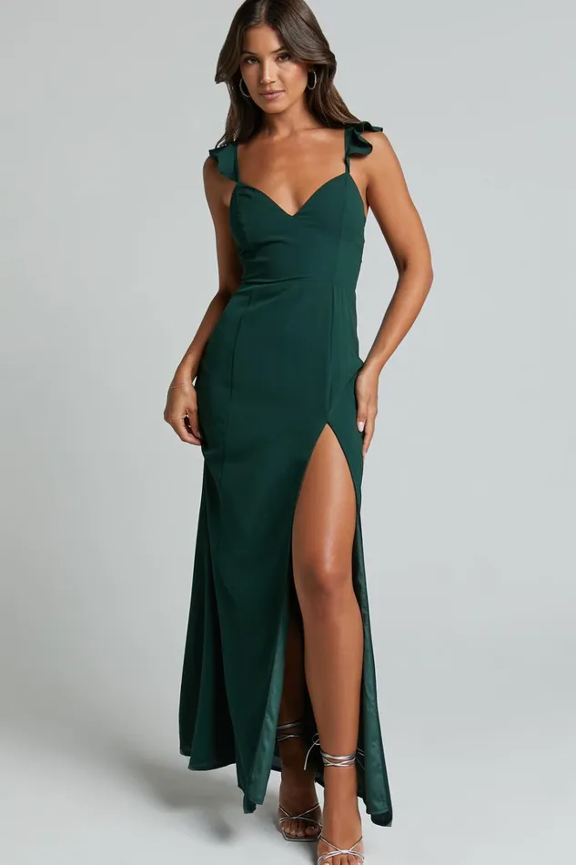 More Than This Midi Dress 8211 Ruffle Strap Thigh Split Dress In Emerald Women Showpo Dresses More Than This Midi Dress 8211 Ruffle Strap Thigh Split Dress In Emerald Women Showpo Dresses