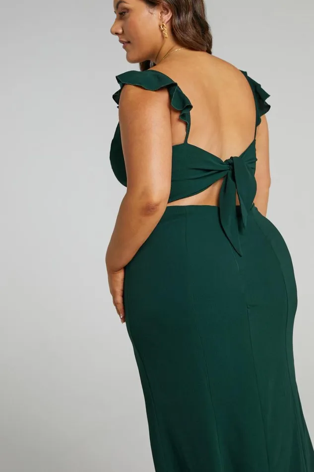 More Than This Midi Dress 8211 Ruffle Strap Thigh Split Dress In Emerald Women Showpo Dresses