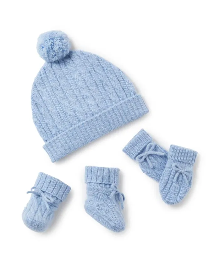 NPeal Baby Children Cable Cashmere Booties Cornflower Blue