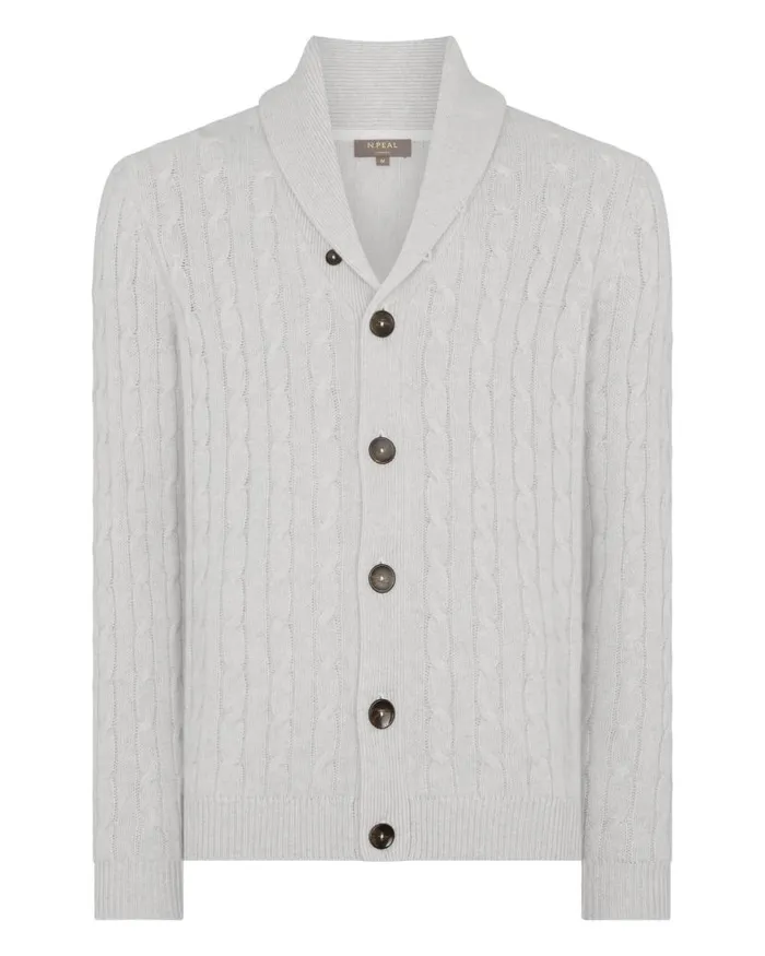 NPeal Cardigans Men Garrick Shawl Cable Cashmere Cardigan Pebble Grey