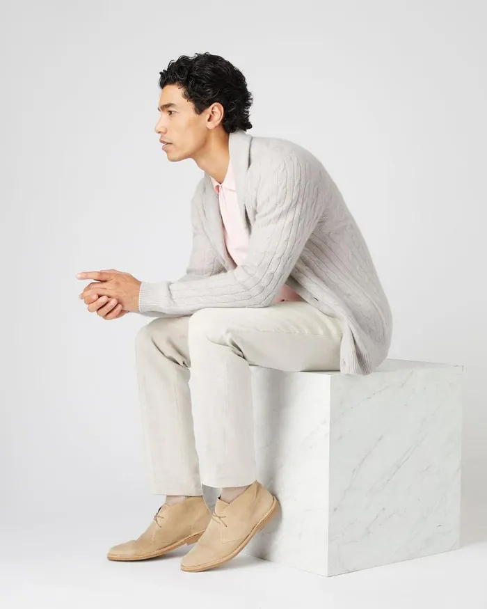 NPeal Cardigans Men Garrick Shawl Cable Cashmere Cardigan Pebble Grey