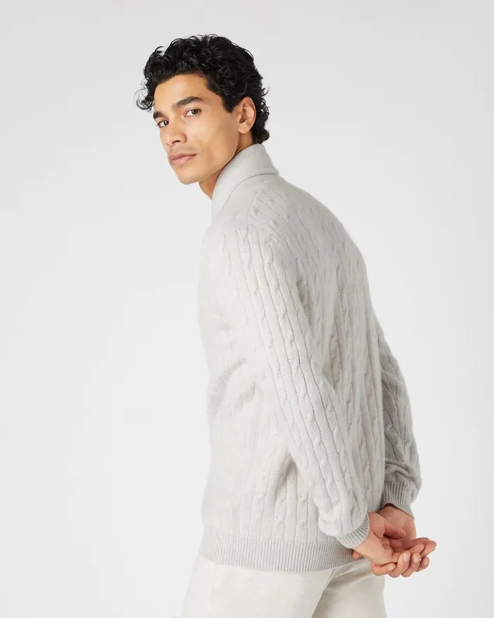 NPeal Cardigans Men Garrick Shawl Cable Cashmere Cardigan Pebble Grey