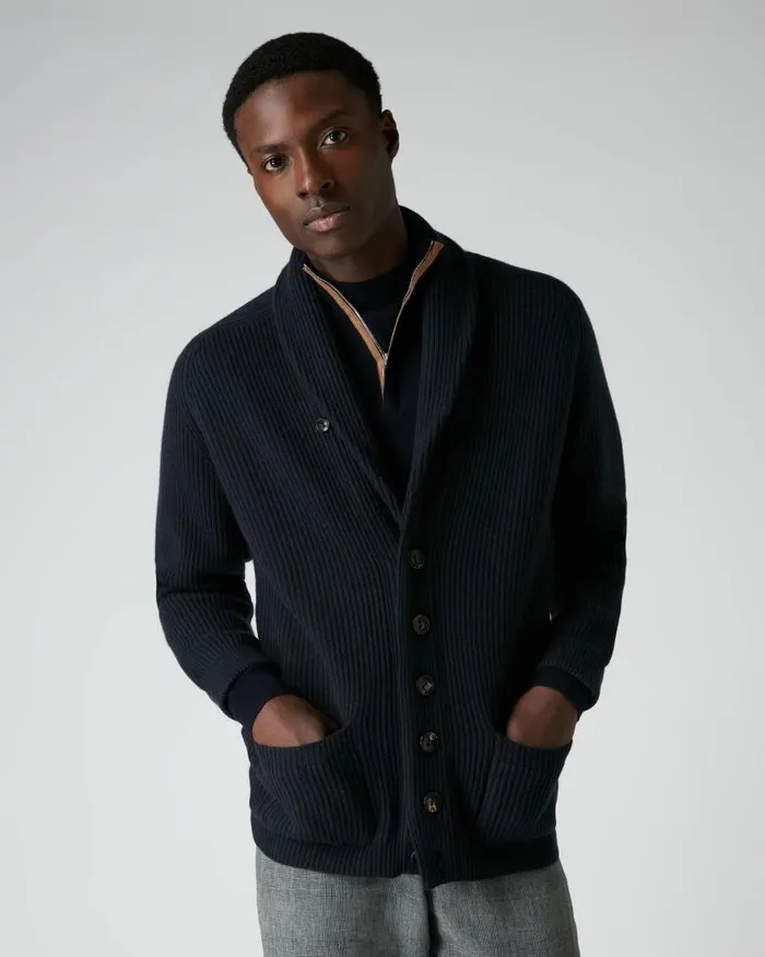 NPeal Cardigans Men Kensington Cashmere Cardigan Navy Blue