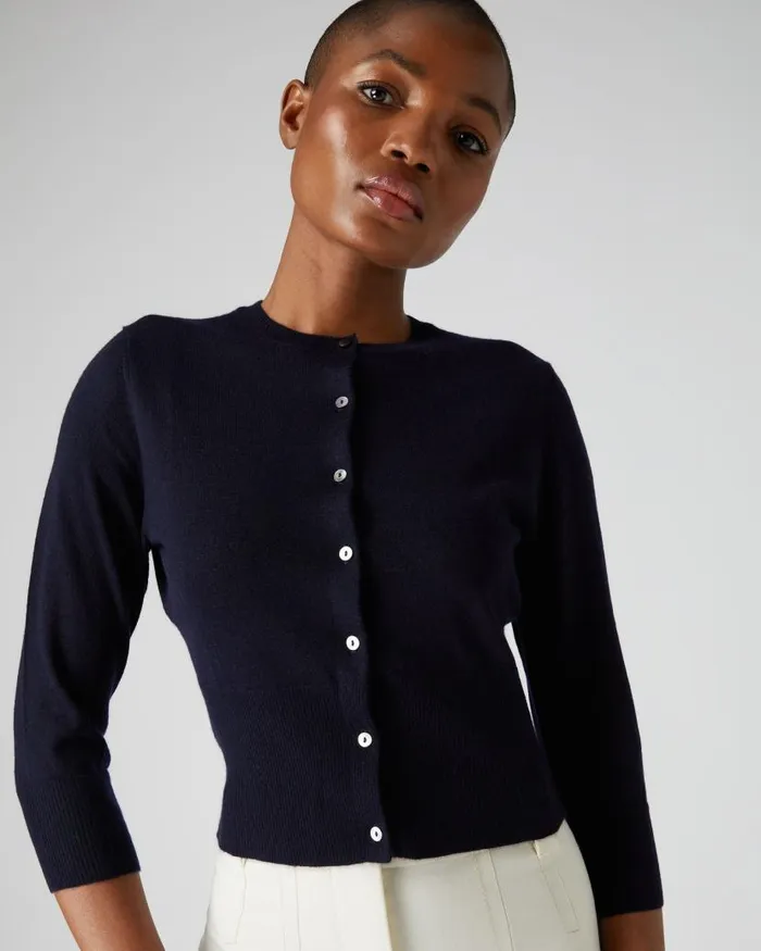 NPeal Cardigans Women Darcie Superfine Cashmere Cropped Cardigan Navy Blue