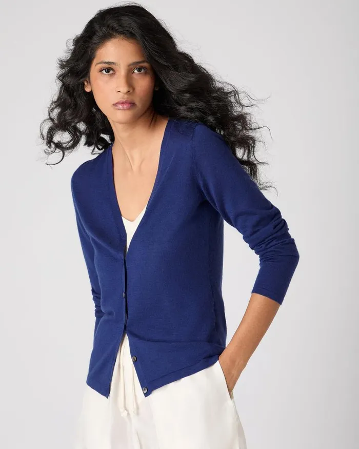 NPeal Cardigans Women Mia Superfine Cashmere V Neck Cardigan Indigo Blue