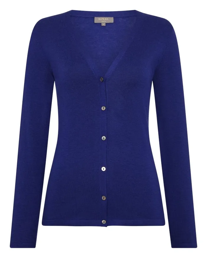NPeal Cardigans Women Mia Superfine Cashmere V Neck Cardigan Indigo Blue
