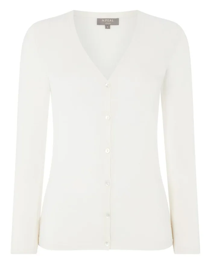 NPeal Cardigans Women Mia Superfine Cashmere V Neck Cardigan New Ivory White