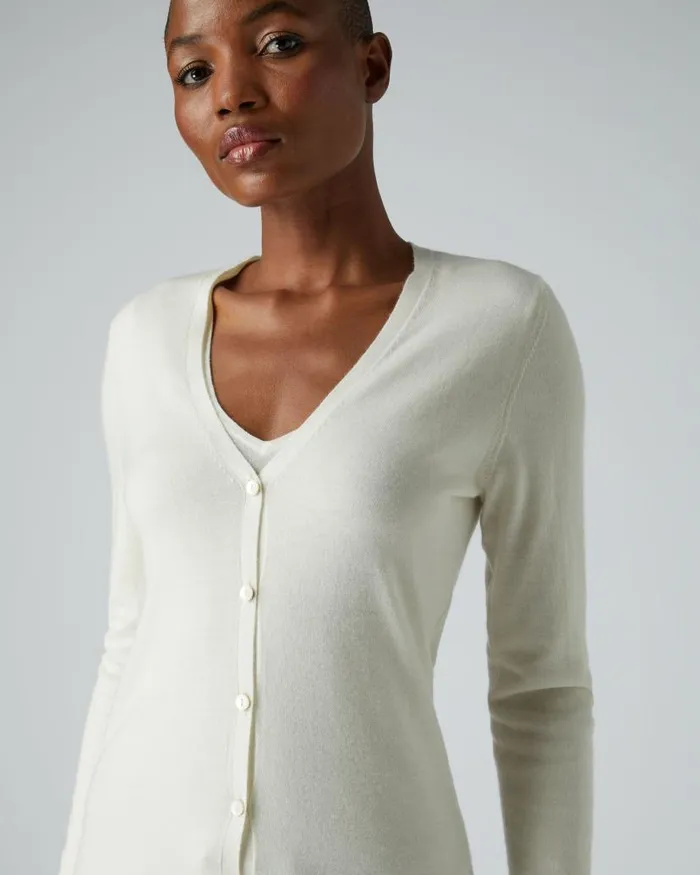 NPeal Cardigans Women Mia Superfine Cashmere V Neck Cardigan New Ivory White