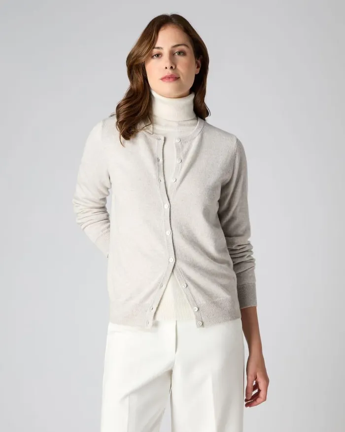 NPeal Cardigans Women Olivia Round Neck Cashmere Cardigan Pebble Grey