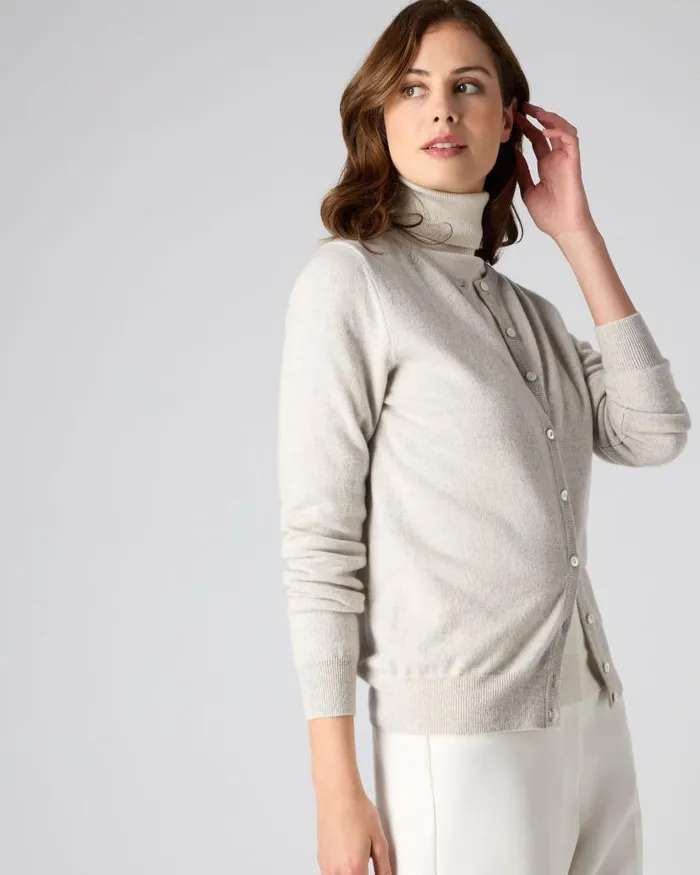 NPeal Cardigans Women Olivia Round Neck Cashmere Cardigan Pebble Grey