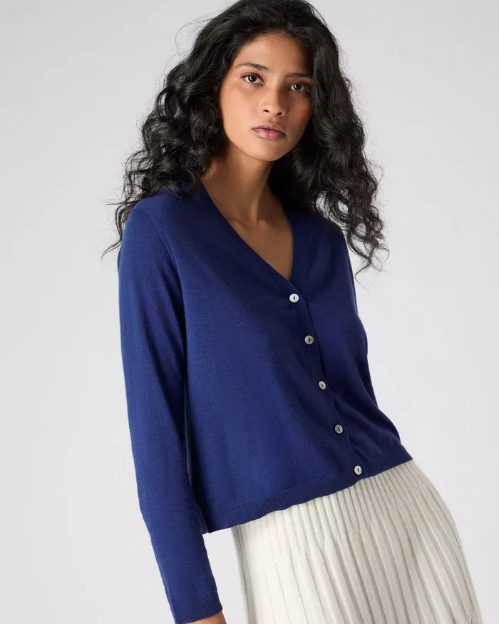 NPeal Cardigans Women Superfine Cashmere V Neck Cardigan Indigo Blue