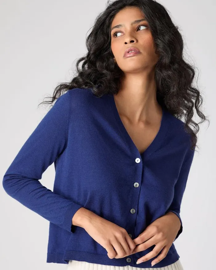 NPeal Cardigans Women Superfine Cashmere V Neck Cardigan Indigo Blue