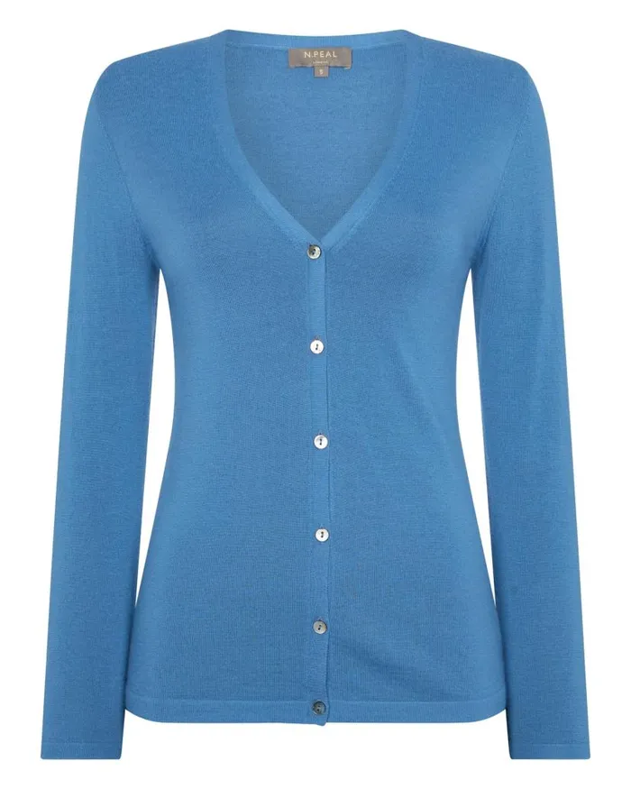 NPeal Cardigans Women Superfine V Neck Cashmere Cardigan Racquet Blue