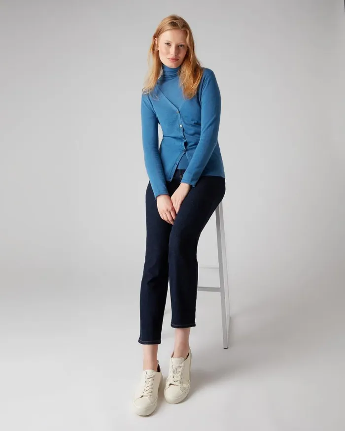 NPeal Cardigans Women Superfine V Neck Cashmere Cardigan Racquet Blue