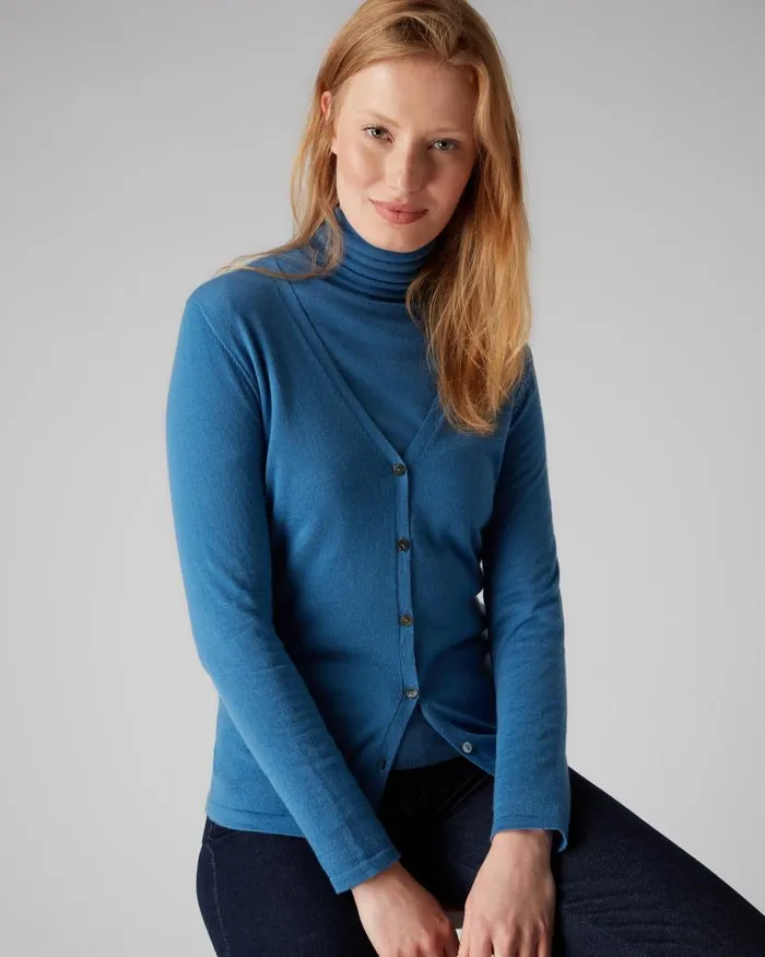 NPeal Cardigans Women Superfine V Neck Cashmere Cardigan Racquet Blue