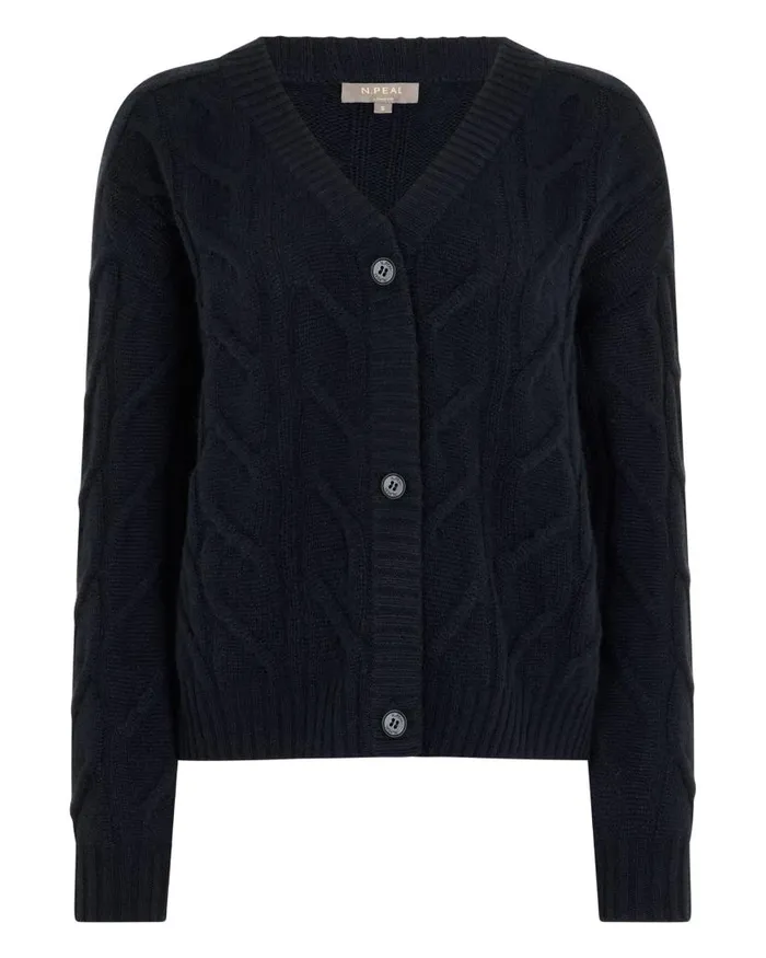 NPeal Cardigans Women V Neck Cable Cashmere Cardigan Navy Blue