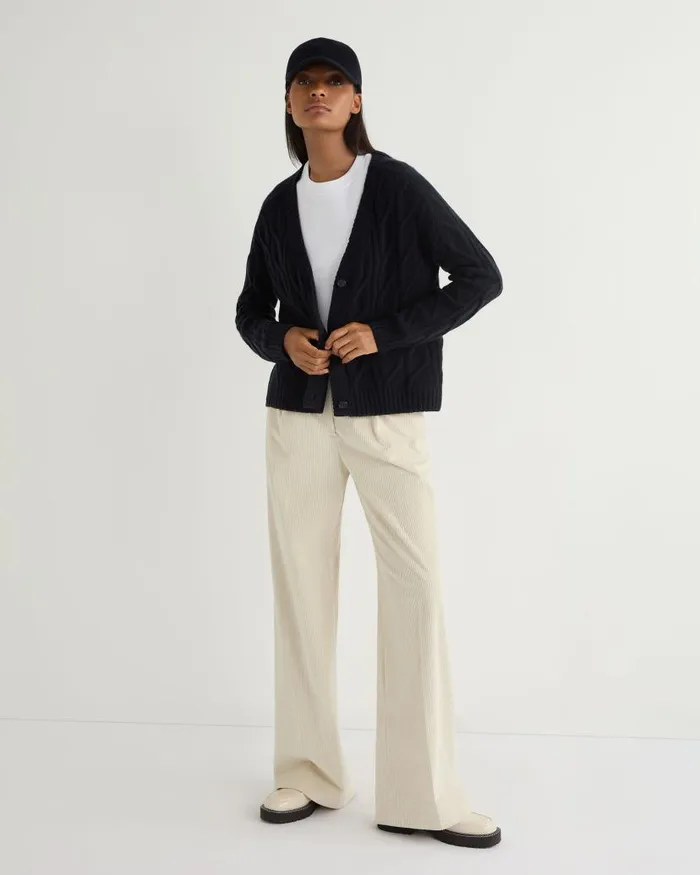 NPeal Cardigans Women V Neck Cable Cashmere Cardigan Navy Blue