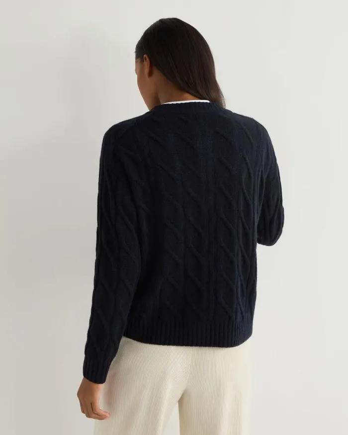 NPeal Cardigans Women V Neck Cable Cashmere Cardigan Navy Blue