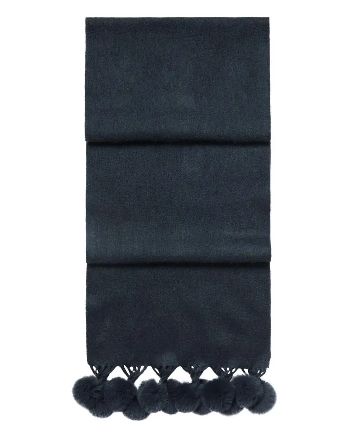 NPeal Cashmere Scarves Women Davos Fur Bobble Cashmere Scarf Grigio Blue