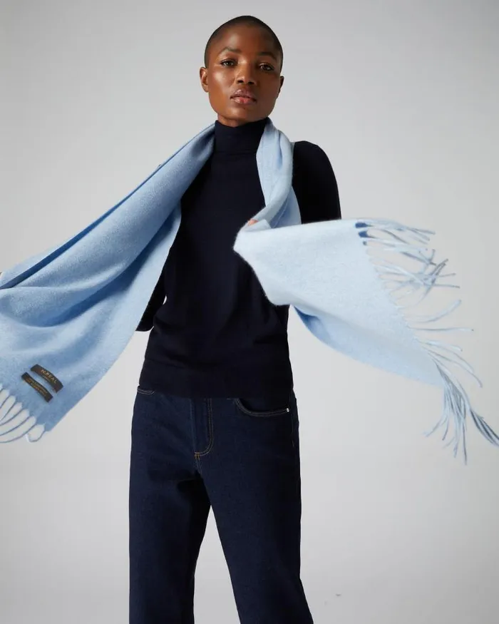 NPeal Cashmere Scarves WomenMen Unisex Large Woven Cashmere Scarf Cornflower Blue