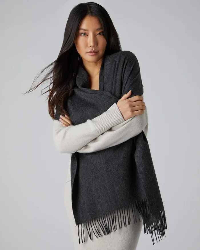 NPeal Cashmere Scarves WomenMen Unisex Large Woven Cashmere Scarf Dark Charcoal Grey