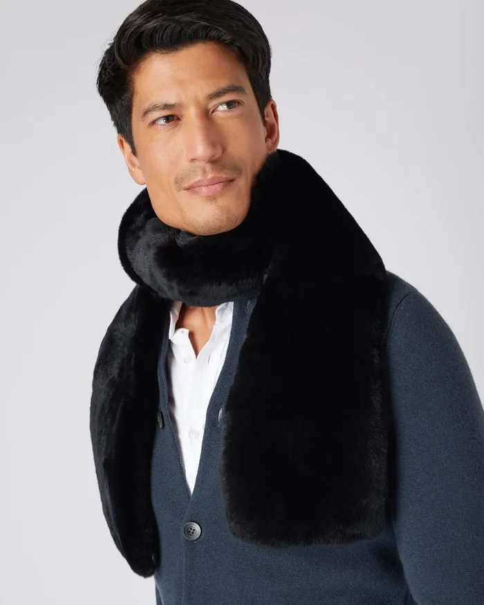 NPeal Cashmere Scarves WomenMen Unisex Long Fur Scarf Black
