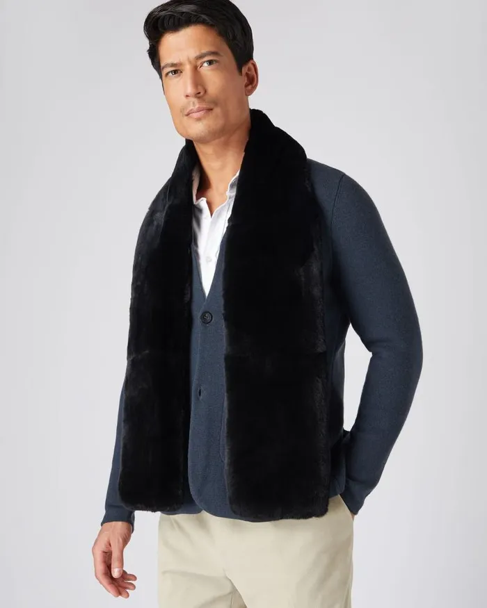 NPeal Cashmere Scarves WomenMen Unisex Long Fur Scarf Black