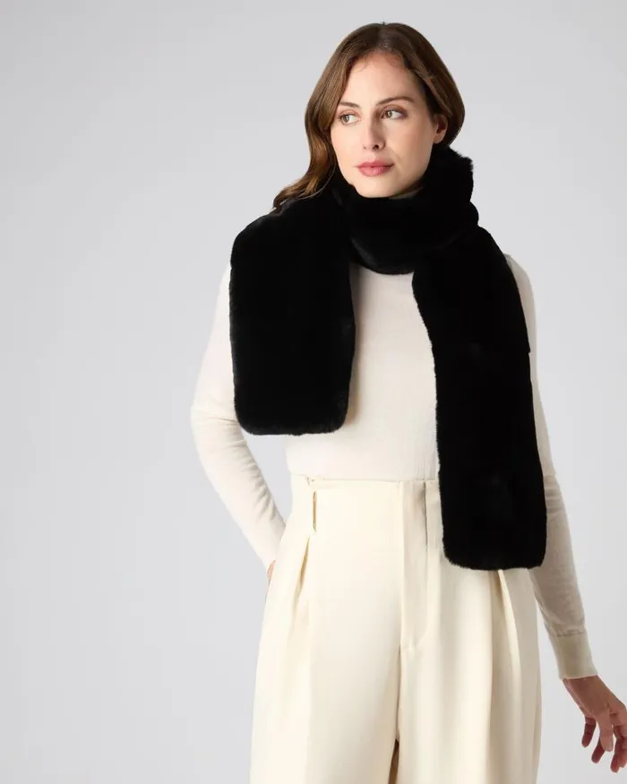 NPeal Cashmere Scarves WomenMen Unisex Long Fur Scarf Black