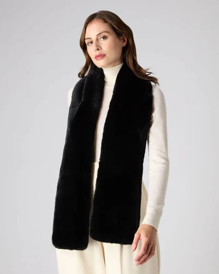 NPeal Cashmere Scarves WomenMen Unisex Long Fur Scarf Black