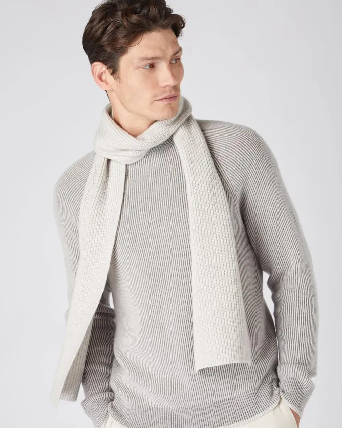 NPeal Cashmere Scarves WomenMen Unisex Ribbed Cashmere Scarf Pebble Grey